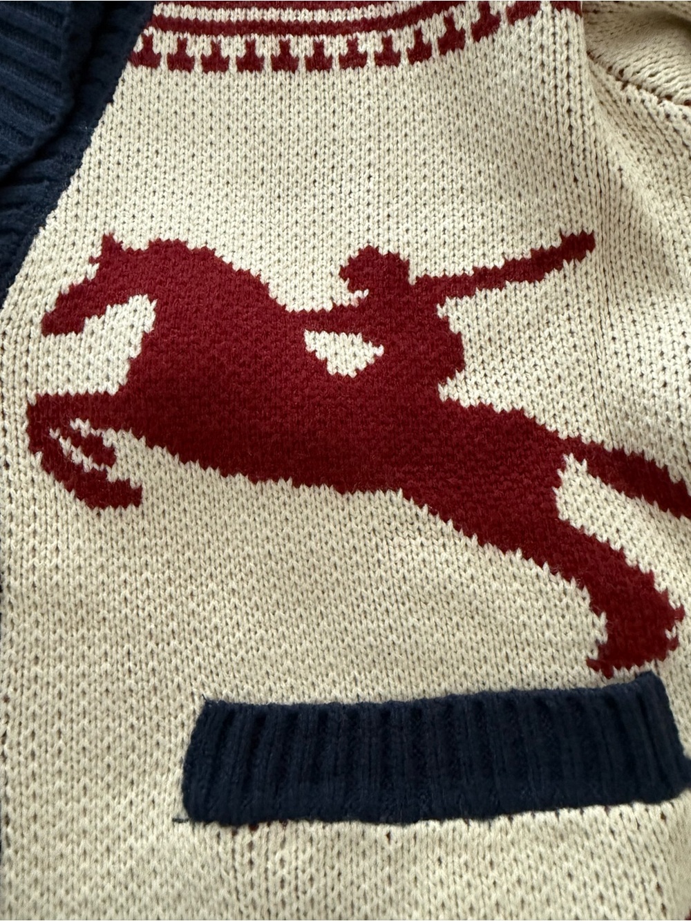 ALTAR’D STATE Horse Pattern Cardigan Sweater Cream, Navy & Burgundy - Picture 4 of 9
